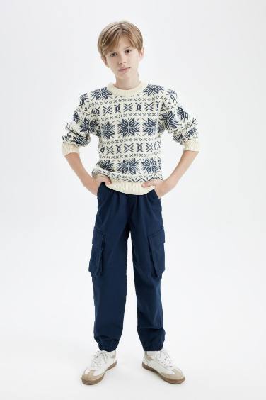 Boy Tied Waist Elastic Leg Jogger Gabardine Cargo Pants