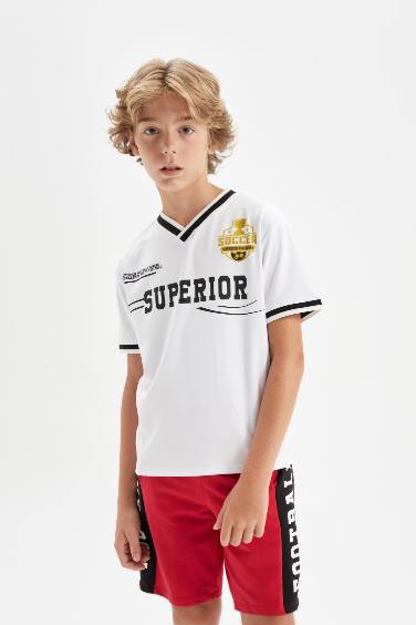 Boy Regular Fit V-Neck Printed Short Sleeve T-Shirt