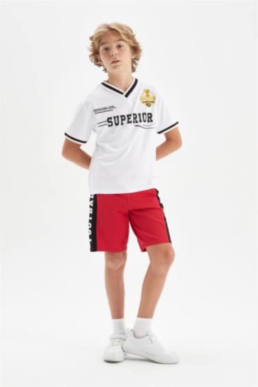 Boy Regular Fit V-Neck Printed Short Sleeve T-Shirt