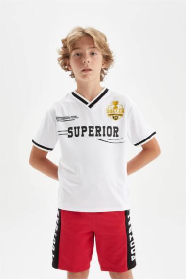 Boy Regular Fit V-Neck Printed Short Sleeve T-Shirt