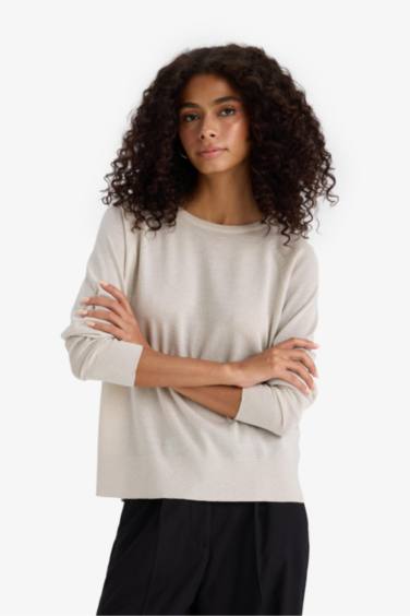 بلوفر تريكو قصة عادية برقبة مستديرة