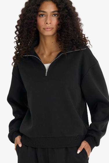 Sweatshirt en tissu épais à col polo Coupe régulière