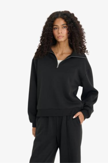 Sweatshirt en tissu épais à col polo Coupe régulière