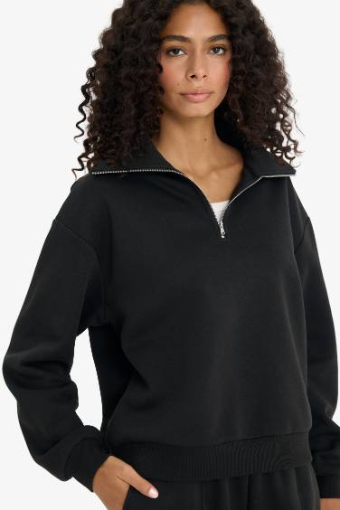 Sweatshirt en tissu épais à col polo Coupe régulière