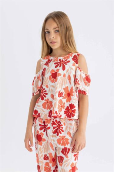 Girl Regular Fit Crew Neck Wrinkled T-Shirt