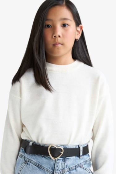 Girl Standard Fit Crew Neck Basic Knitted Pullover