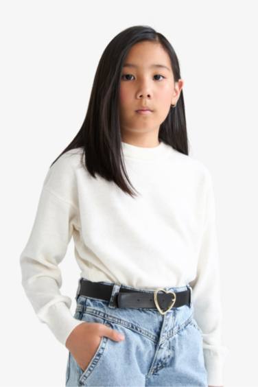 Girl Standard Fit Crew Neck Basic Knitted Pullover