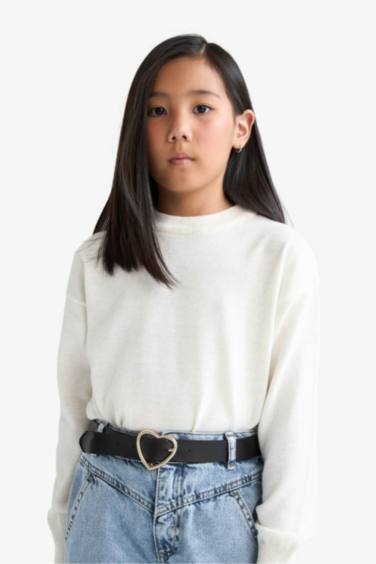 Girl Standard Fit Crew Neck Basic Knitted Pullover