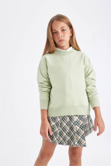 Girl Standard Fit Crew Neck Basic Knitted Pullover