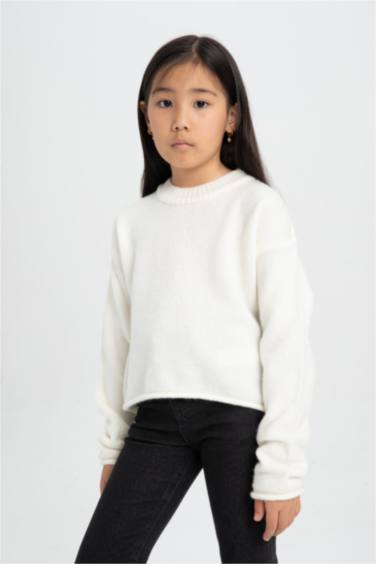 Girl Standard Fit Crew Neck Basic Knitted Pullover