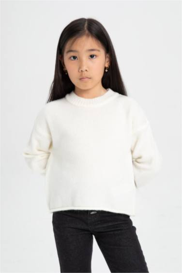 Girl Standard Fit Crew Neck Basic Knitted Pullover