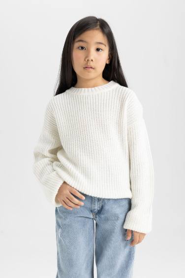 Girl Standard Fit Crew Neck Basic Knitted Pullover