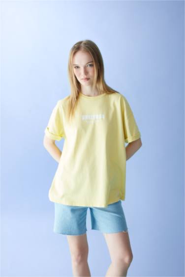 T-Shirt Oversize à manches courtess imprimé à Col Rond