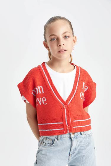 Gilet en tricot à col en V pour Fille