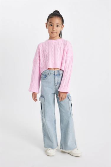 Свитер кроп с круглым вырезом для девочек