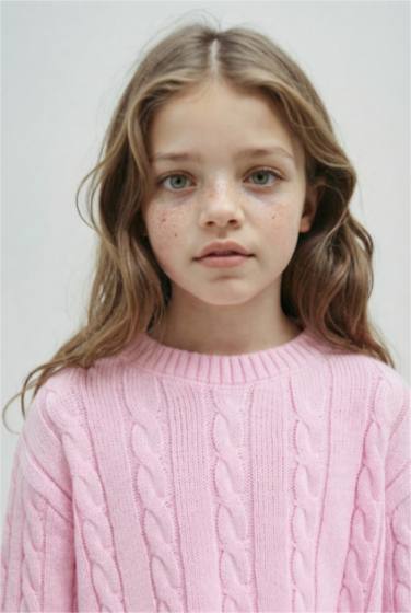 بلوفر قصير بناتي برقبة مستديرة