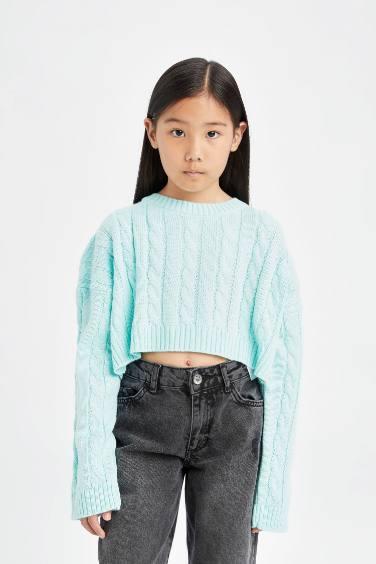 Girl Crop Crew Neck Pullover