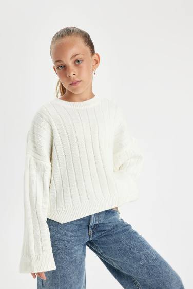 Girl Oversize Fit Crew Neck Pullover