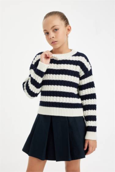 Pull en tricot rayé à coupe standard et col rond pour fille