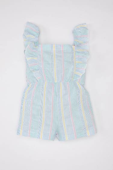 Poplin Regular Fit Square Collar Striped Jumpsuit