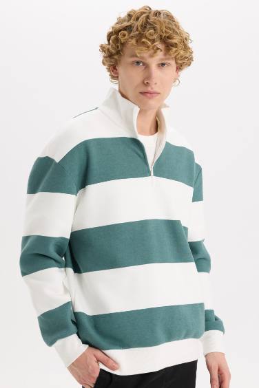 Boxy Fit Striped Long Sleeve Sweatshirt