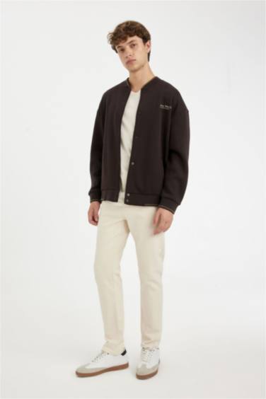 Oversize Fit College Collar Printed Bomber Jacket