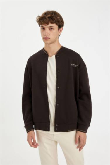 Oversize Fit College Collar Printed Bomber Jacket