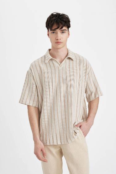 Oversize Fit Polo Collar Short Sleeve Shirt