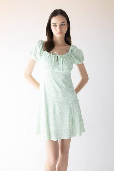 Sweetheart Neckline Floral Off-the-Shoulder Viscose Mini Dress