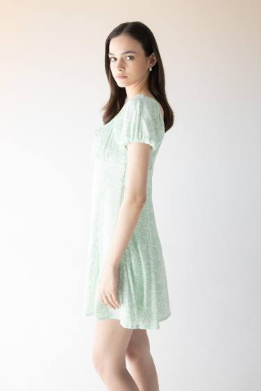 Sweetheart Neckline Floral Off-the-Shoulder Viscose Mini Dress