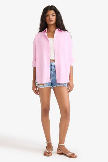 Oversize Fit Shirt Collar Poplin Long Sleeve Shirt