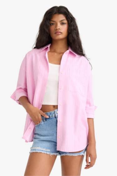 Oversize Fit Shirt Collar Poplin Long Sleeve Shirt