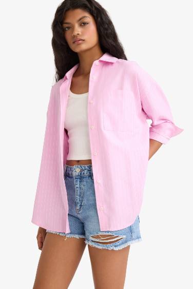 Oversize Fit Shirt Collar Poplin Long Sleeve Shirt