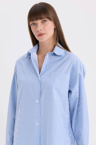 Oversize Fit Shirt Collar Poplin Printed Long Sleeve Shirt