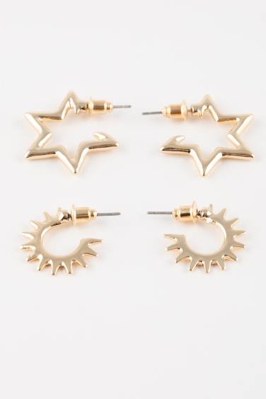 Woman 2 Piece Gold Earrings with Star Detail