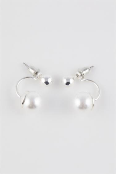 Woman Pearl Detailed Silver Earrings