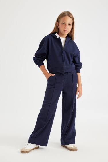 Girl Navy Blue Wide Leg School Sweatpants