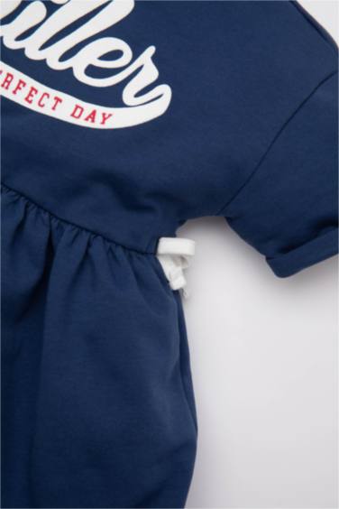 Сәби Қыз дөңгелек жаға қысқа жеңді Трикотаж көйлек