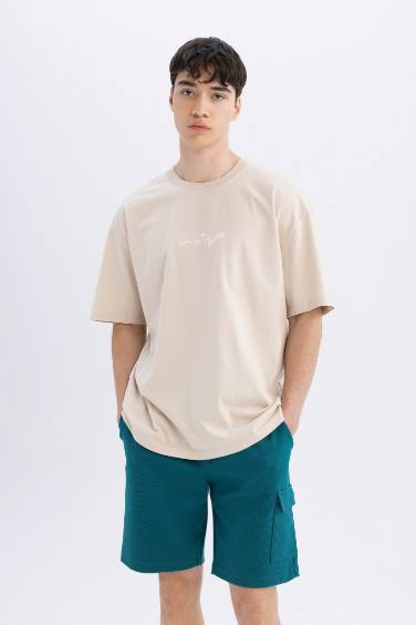 Oversize Fit Crew Neck Back Printed Short Sleeve T-Shirt