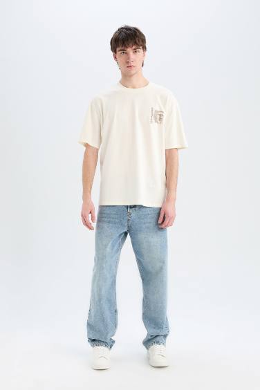 Cotton Oversize Fit Crew Neck Back Printed T-Shirt
