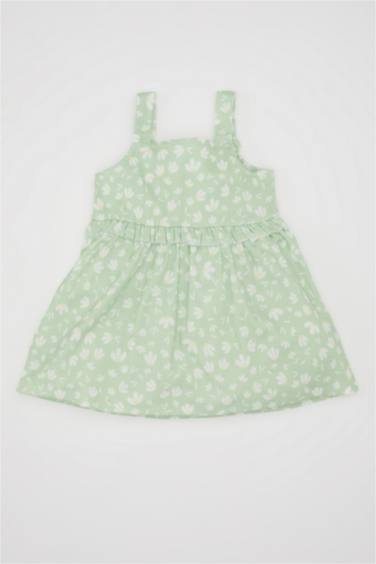 فستان بناتي فلورال قصة عادية بدون ردن بياخة مستديرة