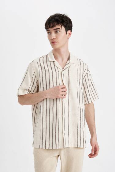 Relax Fit Polo Collar Striped Shirt