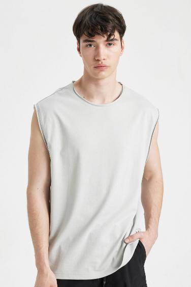 Boxy Fit Crew Neck Sleeveless T-Shirt