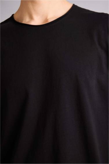 تيشيرت كت رياضي قطن سادة اوفر سايز بياخة مستديرة