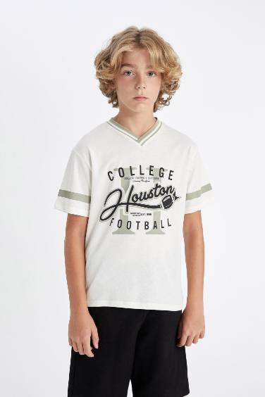 Boy V Neck Printed Short Sleeve T-Shirt