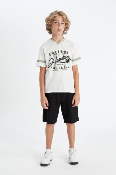 Boy V Neck Printed Short Sleeve T-Shirt