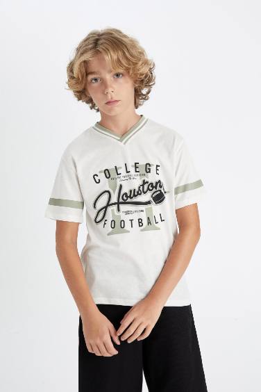Boy V Neck Printed Short Sleeve T-Shirt