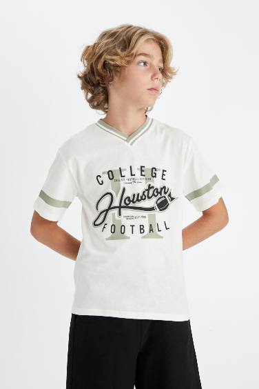 Boy V Neck Printed Short Sleeve T-Shirt