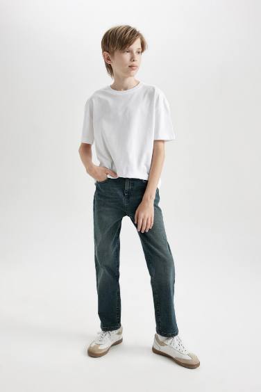 Erkek Çocuk Straight Fit Düz Paça Cepli Jean Pantolon