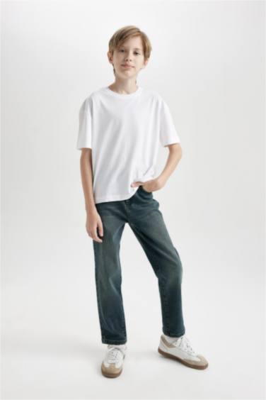 Erkek Çocuk Straight Fit Düz Paça Cepli Jean Pantolon
